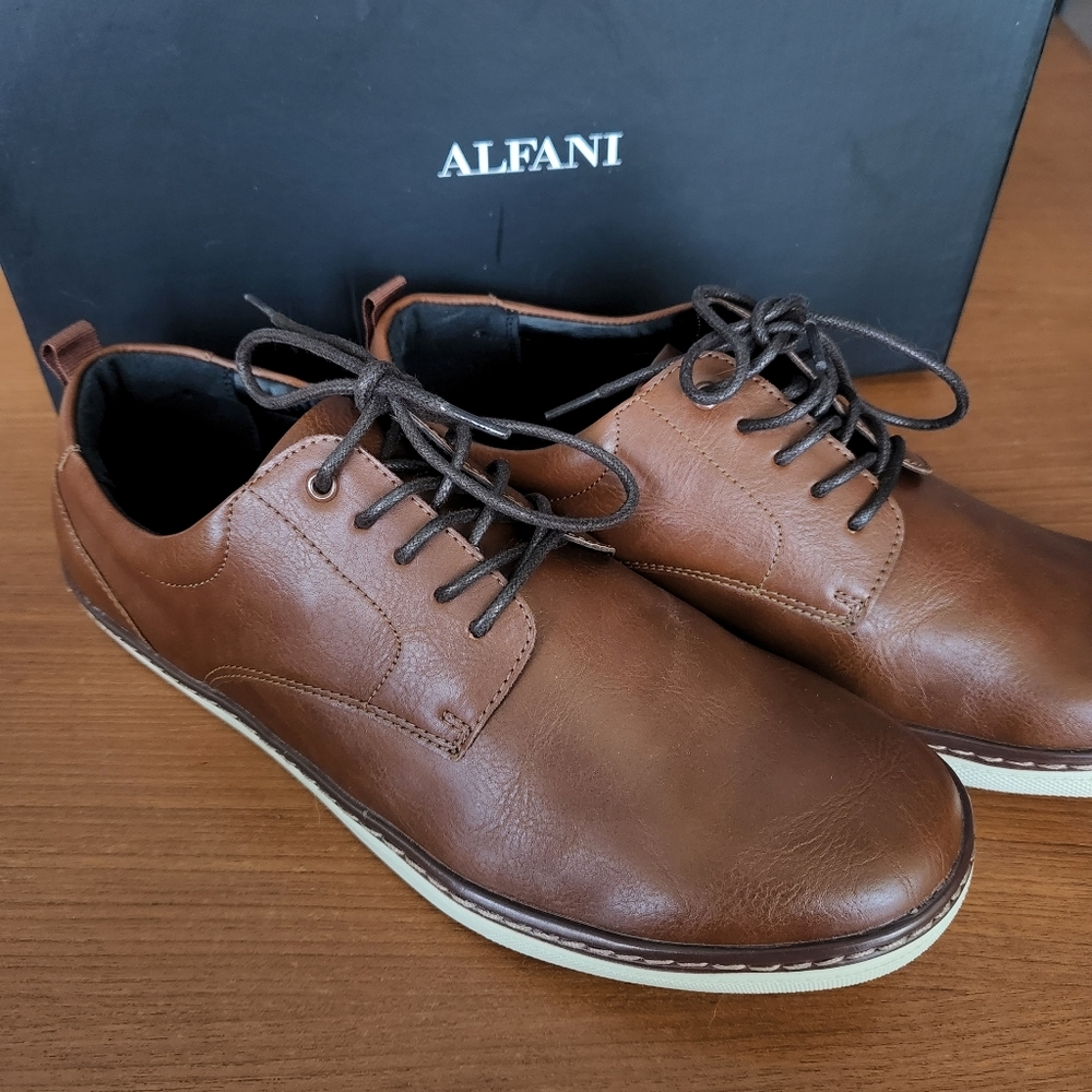 Alfani Brown Leather Sneaker Shoes BillyTN Tan 9.5M